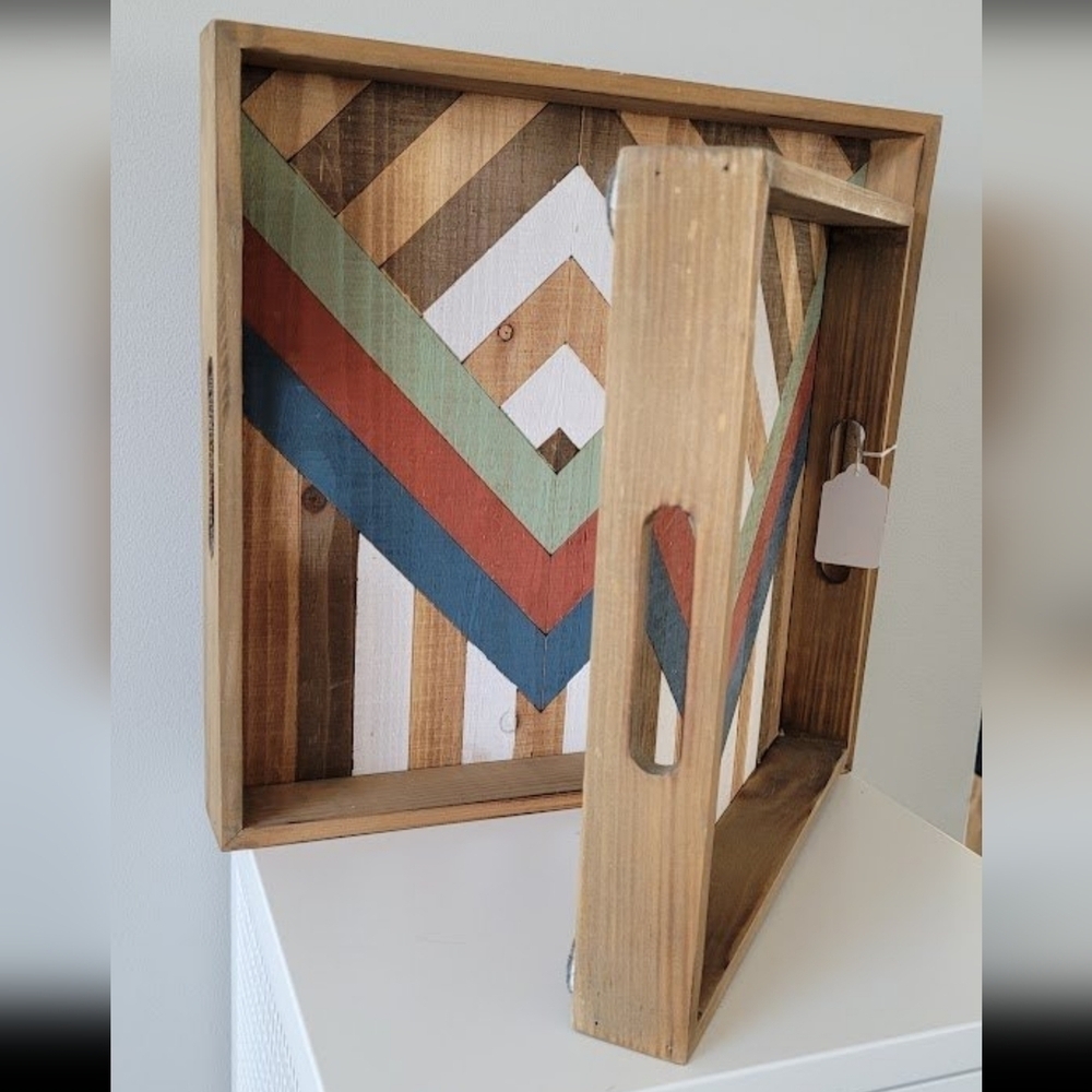 2 New Geometric Wooden Serving Trays - Picture 4 of 7